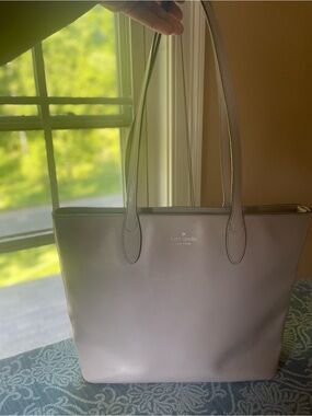 kate spade grey leather tote with long shoulder straps